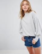Pull & Bear Sweater With Balloon Sleeve - Gray