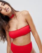 Boohoo Mix & Match Ribbed Bandeau Bikini Top - Red