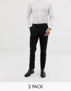 Asos Design 2 Pack Slim Smart Pants In Black Save - Black