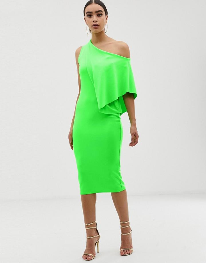 Asos Design Neon Cape Side Midi Pencil Dress - Green