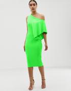 Asos Design Neon Cape Side Midi Pencil Dress - Green