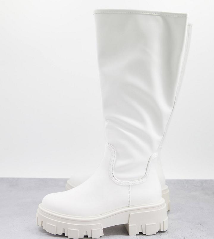 Asos Design Wide Fit Carla Chunky Flat Boots In White