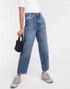 Whistles High Waist Barrel Leg Jeans In Mid Wash-blues