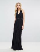 City Goddess Halter Neck Slinky Maxi Dress - Black