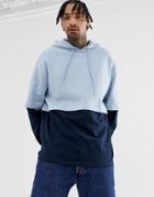 Asos Design Oversized Hoodie With Double Layer Sleeve And Hem In Blue - Blue