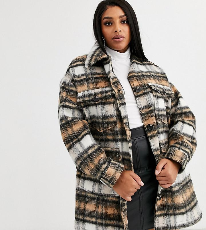 Asos Design Curve Brushed Check Jacket-multi