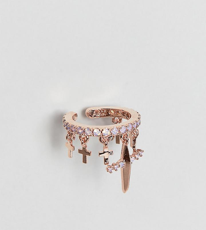 Astrid & Miyu Mystic Cross 18k Rose Gold Plated Opal Stone Ear Cuff - Gold
