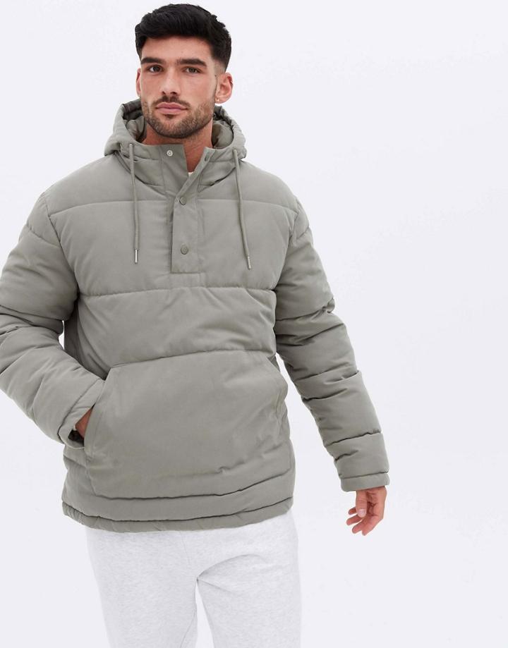 New Look Overhead Padded Jacket In Khaki-green
