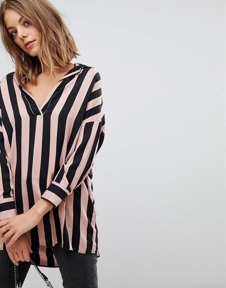 Stradivarius Bold Stripe V Neck Blouse - Multi