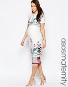 Asos Maternity Scuba Pencil Dress In Floral And Stripe - Multi