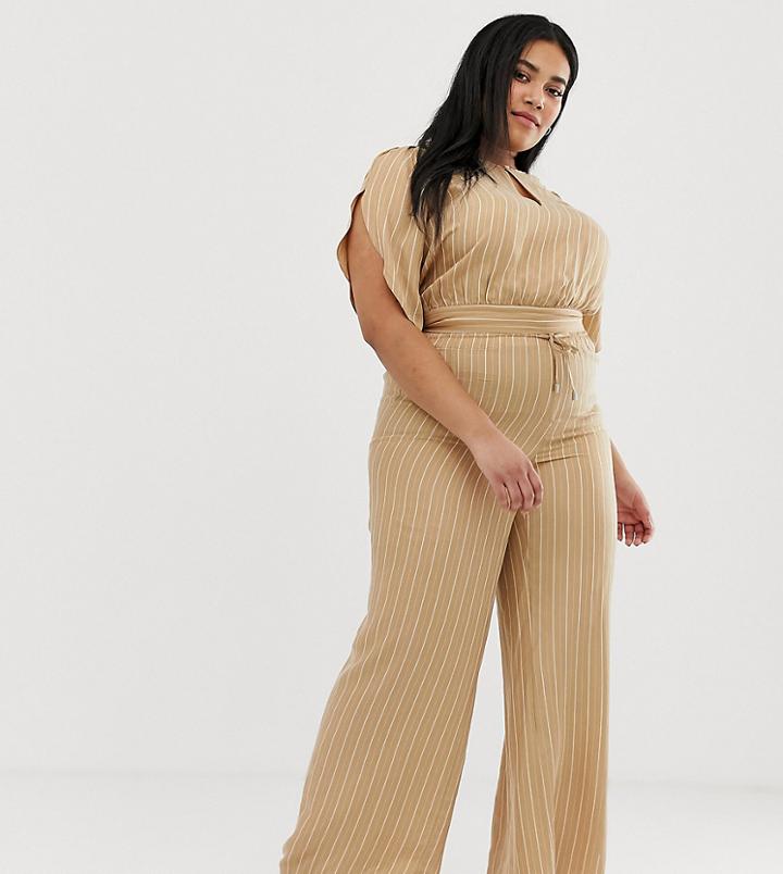 Current Air Plus Stripe Wide Leg Pants-brown