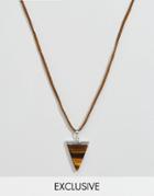 Reclaimed Vintage Tigers Eye Pendant Necklace With Leather Detail - Brown