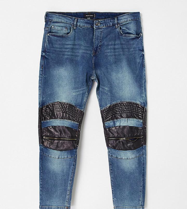 Night Addict Plus Skinny Destroyed Denim Jeans In Blue Acid Wash-blues