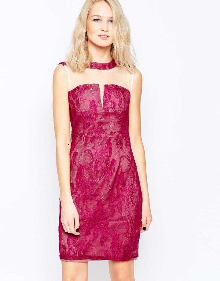 Little Mistress Lace Pencil Dress - Pink