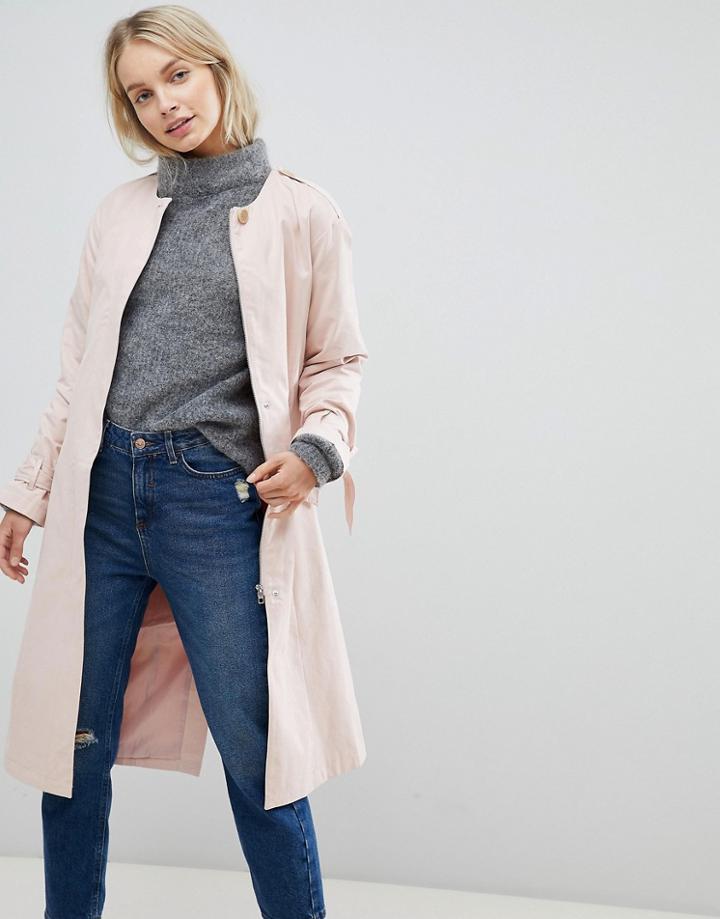 Only Cecile Collarless Trench Coat - Pink