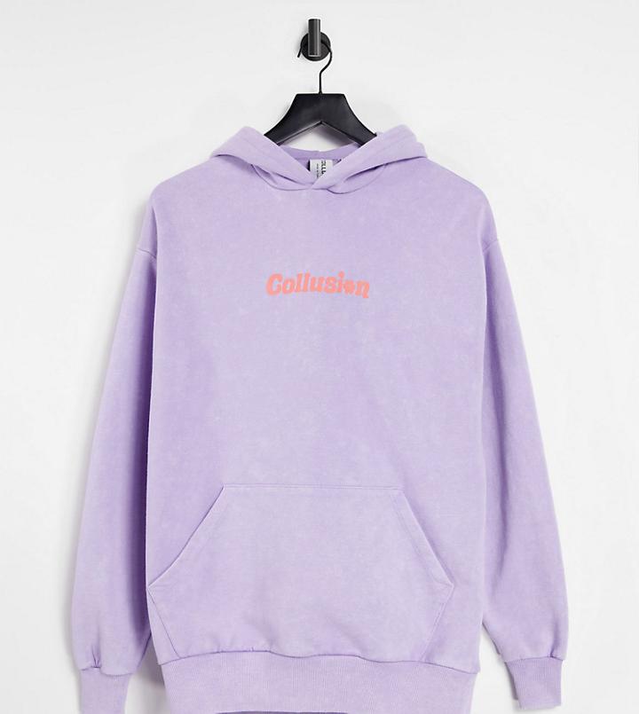 Collusion Print Oversized Hoodie In Washed Purple - Part Of A Set