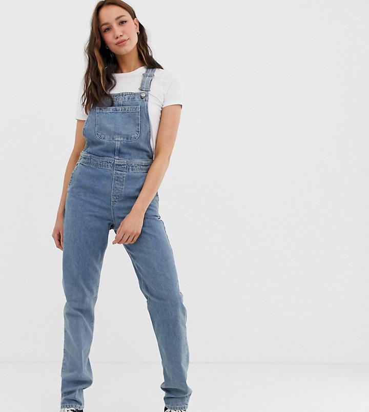 Asos Design Tall Denim Overall In Stonewash Blue