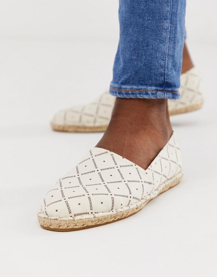 Asos Design Espadrilles In Stone Canvas With Monogram Print - Beige