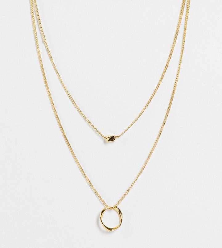 Asos Design 14k Gold Plated Multirow Necklace With Twisted Nugget Bead And Hoop