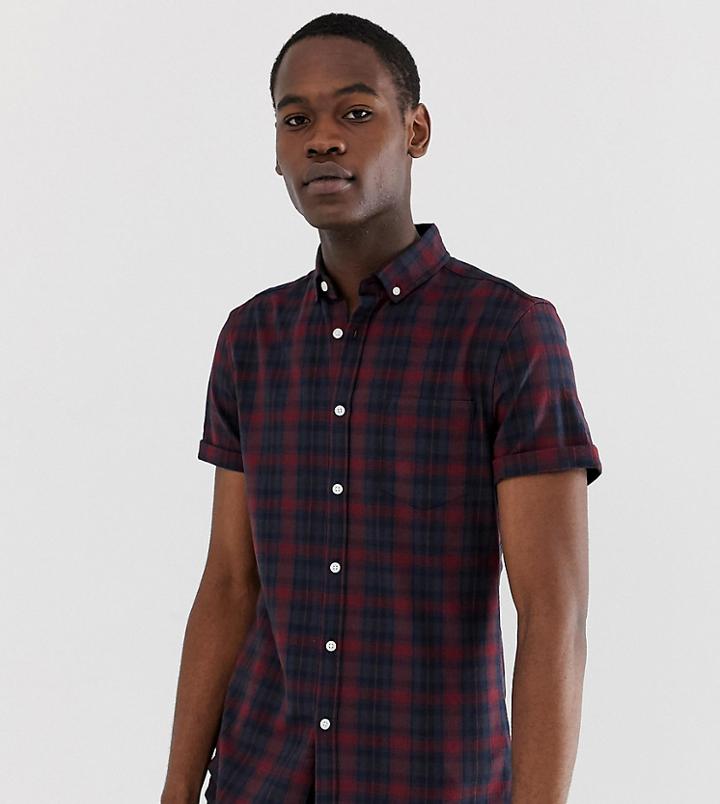 Asos Design Tall Skinny Fit Check Shirt In Burgundy And Navy - Navy