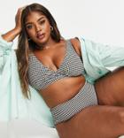 Peek & Beau Curve Exclusive Wrap Bikini Top With Detailing In Seersucker Black And White Gingham-multi