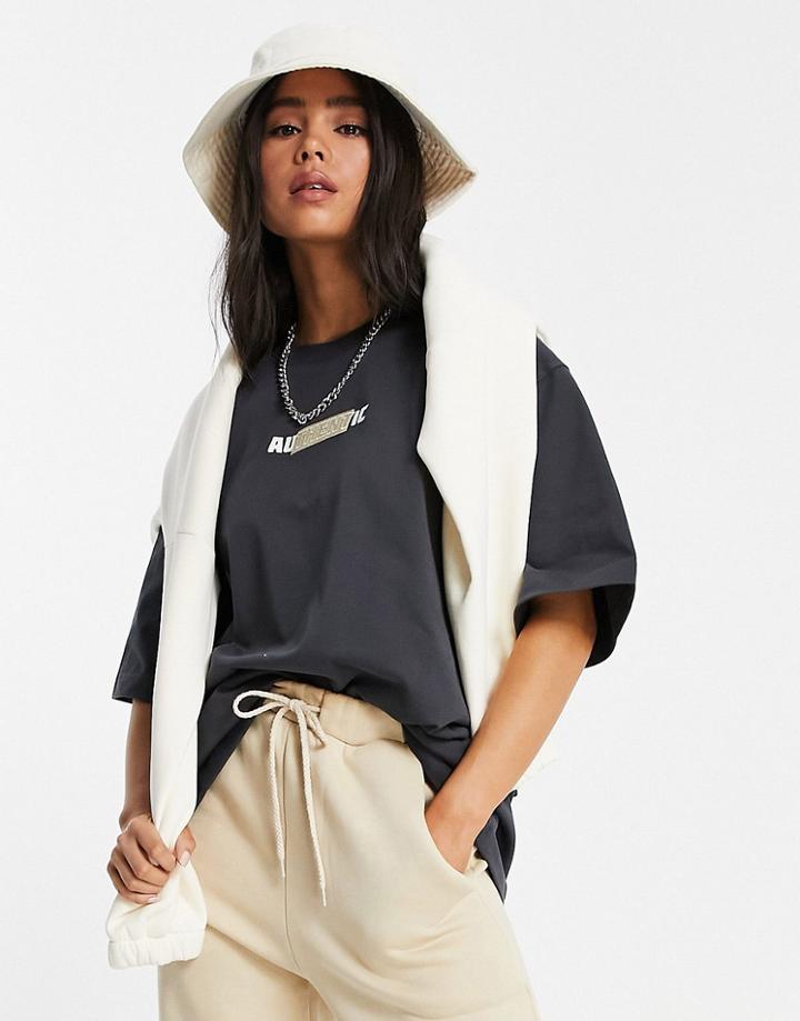 Urban Revivo Oversized Slogan T-shirt In Gray-grey