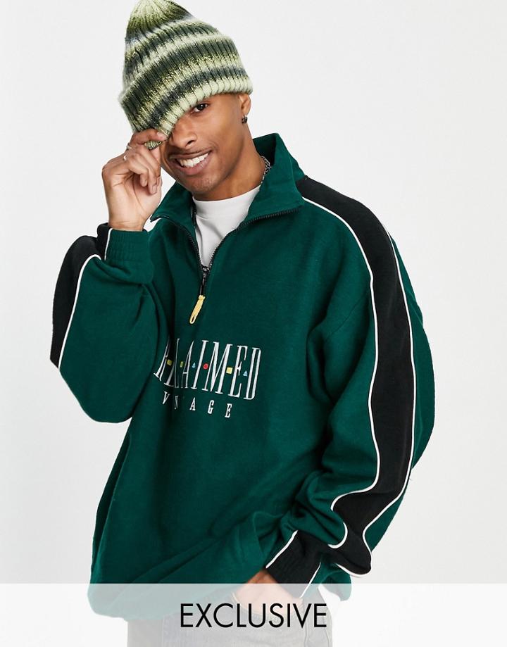 Reclaimed Vintage Inspired Half Zip Fleece With Embroidered Logo In Green
