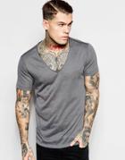 Asos T-shirt With Deep V Neck In Linen Look Fabric In Gray - Castle Rock