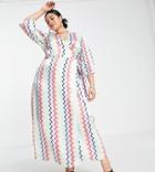 Vila Curve Satin Wrap Maxi Dress In Zig Zag Multi Print - Multi