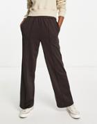 Pieces Premium Wide Leg Jersey Pants In Chocolate Brown
