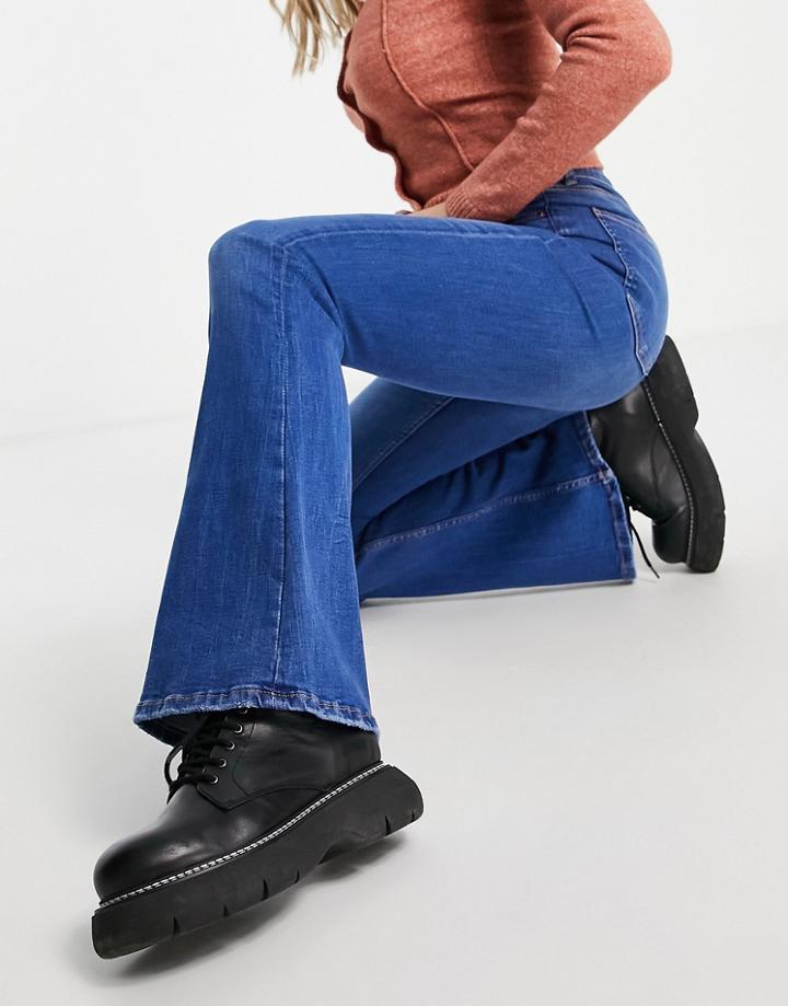 Bershka Flare Jeans In Medium Blue-blues