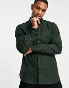 French Connection Long Sleeve Oxford Shirt In Solid Dark Green