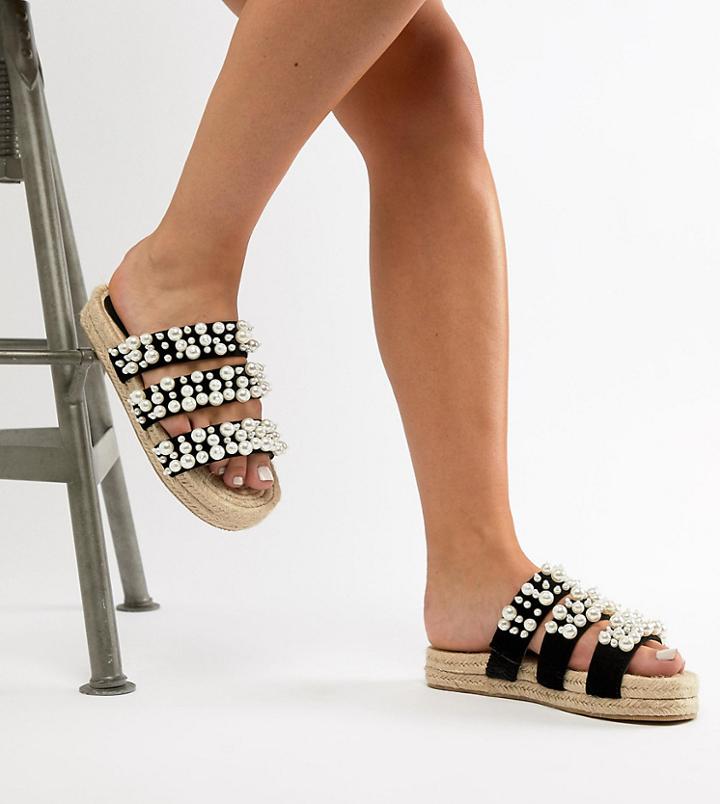 Asos Design Jell Wide Fit Pearl Espadrilles - Black
