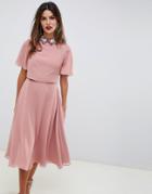 Asos Design Midi Dress With Crop Top And Embellished Collar-multi