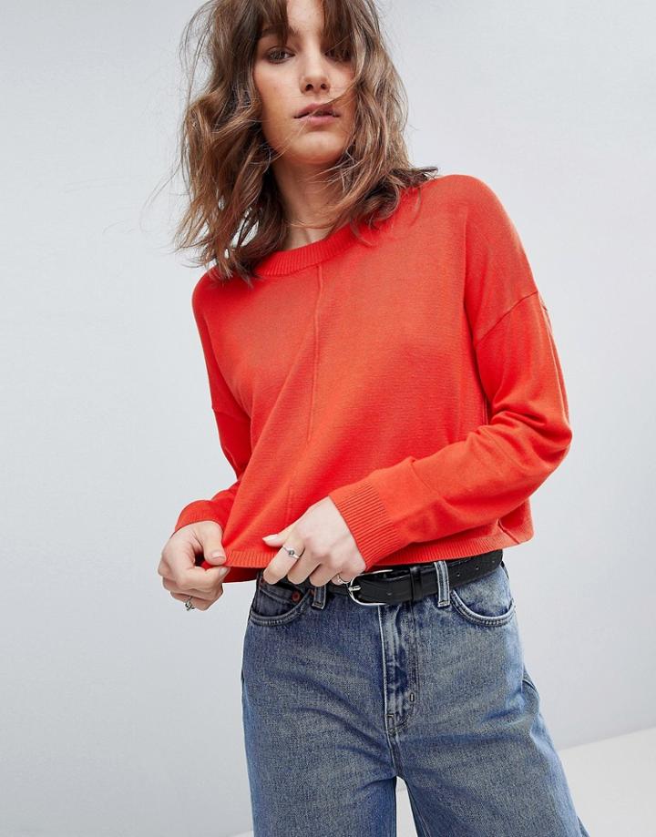 Asos Oversized Sweater With Seam Detail - Red