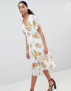 Missguided Floral Button Front Midi Dress - White