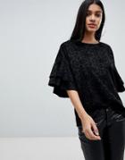 Ax Paris 3/4 Ruffle Sleeve Top - Navy