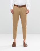 Asos Super Skinny Pants In Stone Jersey With Turn Up - Stone