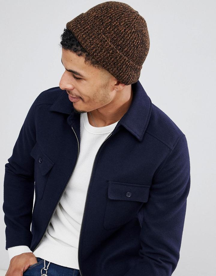 Asos Design Fisherman Beanie In Black & Tobacco Twist - Black