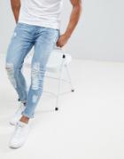 Brave Soul Distressed Light Wash Skinny Jeans - Blue