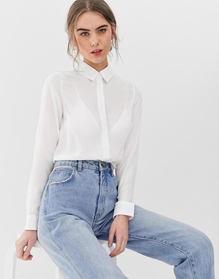 New Look Button Through Shirt In White - White