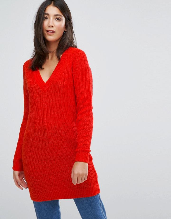 Vila Long V Neck Knitted Sweater - Black