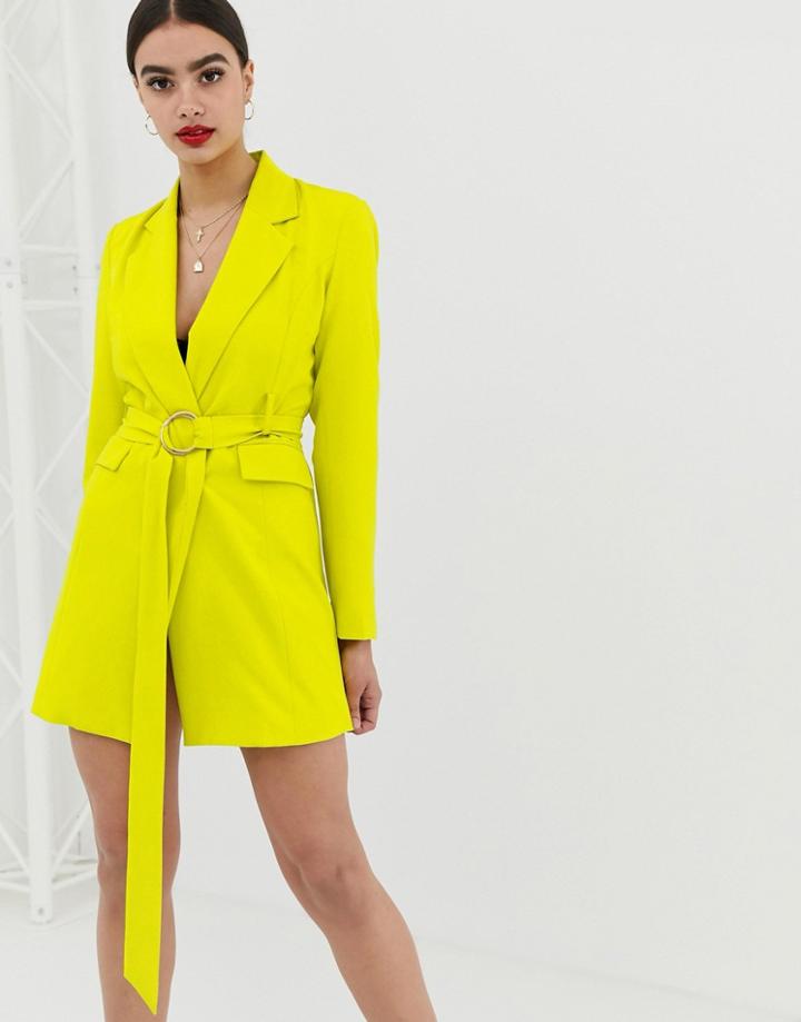 Club L London Longline Blazer Dress With Buckle Detail In Lime-gray