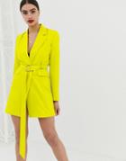 Club L London Longline Blazer Dress With Buckle Detail In Lime-gray