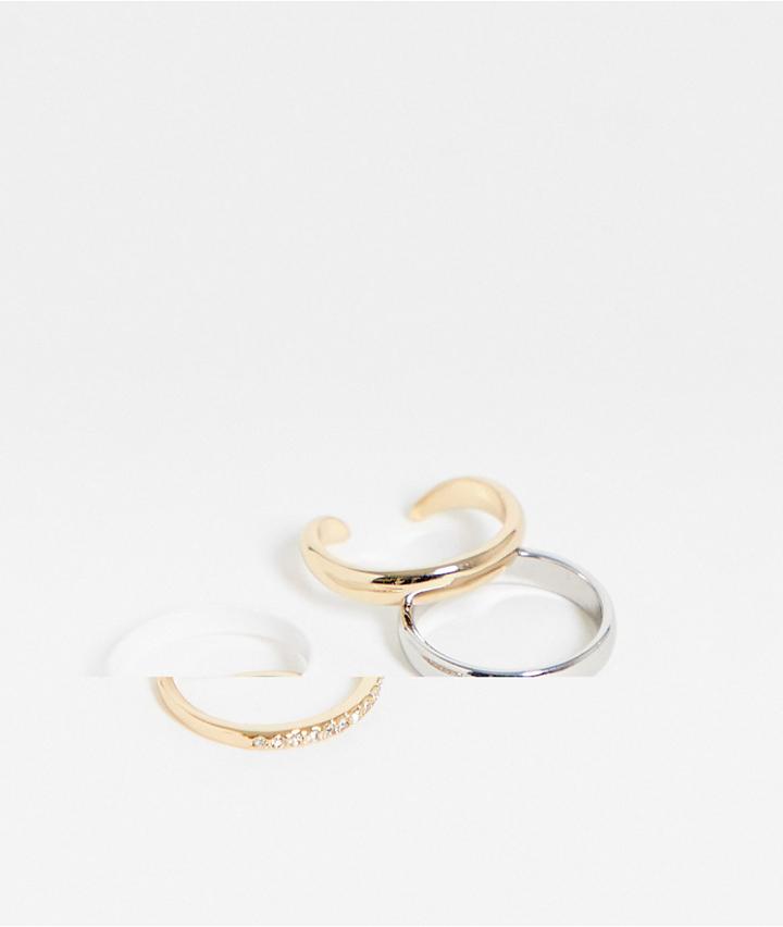 Topshop Enamel And Pave 4 X Multipack Rings In Mixed Metals-gold