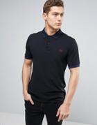 Fred Perry Slim Pique Polo Shirt Checkerboard Collar In Black - Black