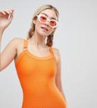 Monki Rib Ring Detail Swimsuit In Orange