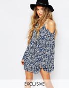 Reclaimed Vintage Cold Shoulder Dress With Floral Print - Blue