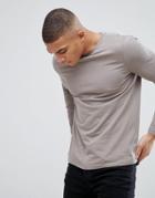 Asos Crew Neck T-shirt With Long Sleeves In Gray - Brown