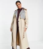 Asyou Trench Coat With Check Lining In Stone-grey